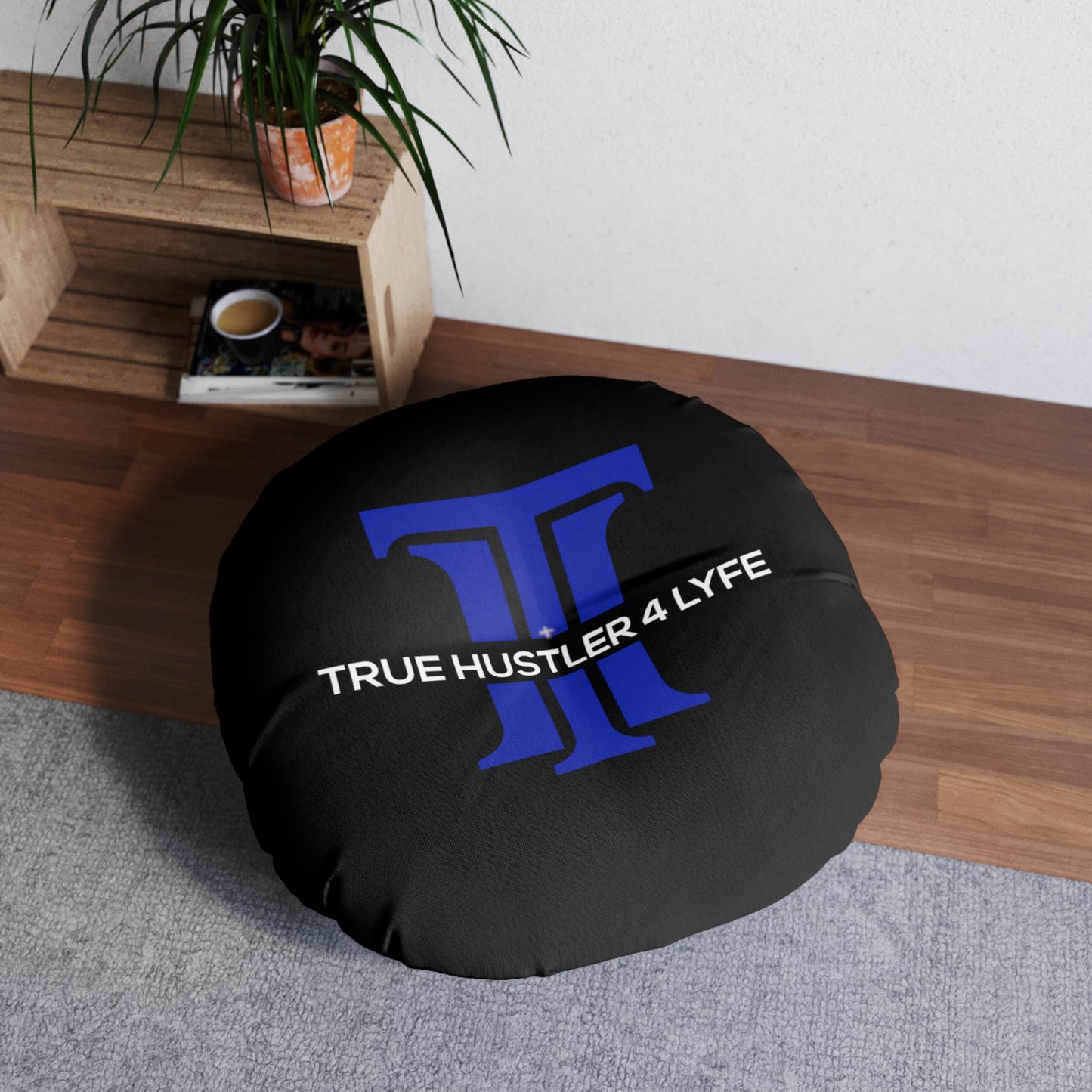 True Hustler 4 Lyfe Luxe Round Tufted Floor Pillow,