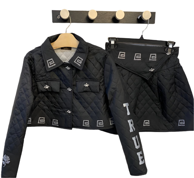 Luxury Girls Black Rhinestone Jacket & Skirt Set – TH4L Vault Collection (Size 12)