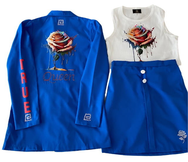 Luxury Girls Royal Blue 3-Piece Suit – Rose & Rhinestone Accents | TH4L Kids Exclusive (Size 12/14)