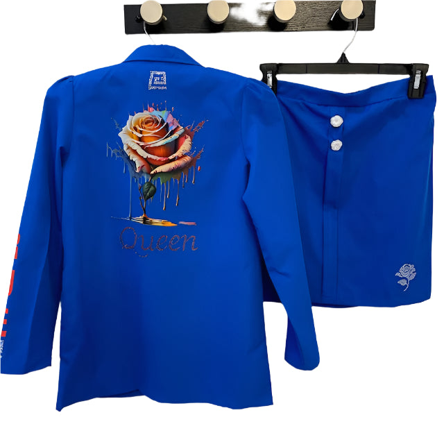 Luxury Girls Royal Blue 3-Piece Suit – Rose & Rhinestone Accents | TH4L Kids Exclusive (Size 12/14)