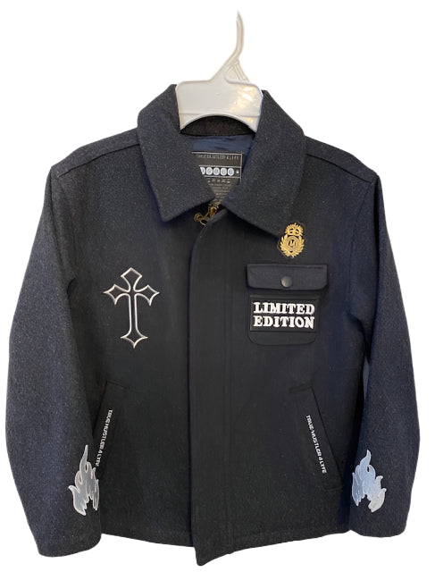TH4L Kids Exclusive Boys Gray Wool Pea Coat – Skater Bear Design (Size 6/7)