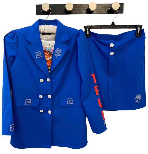 Luxury Girls Royal Blue 3-Piece Suit – Rose & Rhinestone Accents | TH4L Kids Exclusive (Size 12/14)