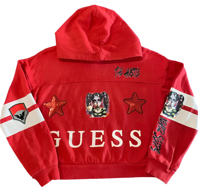 TH4L Kids Custom Upcycled Red Crop Hoodie – Size 14 | Stylish & Sustainable