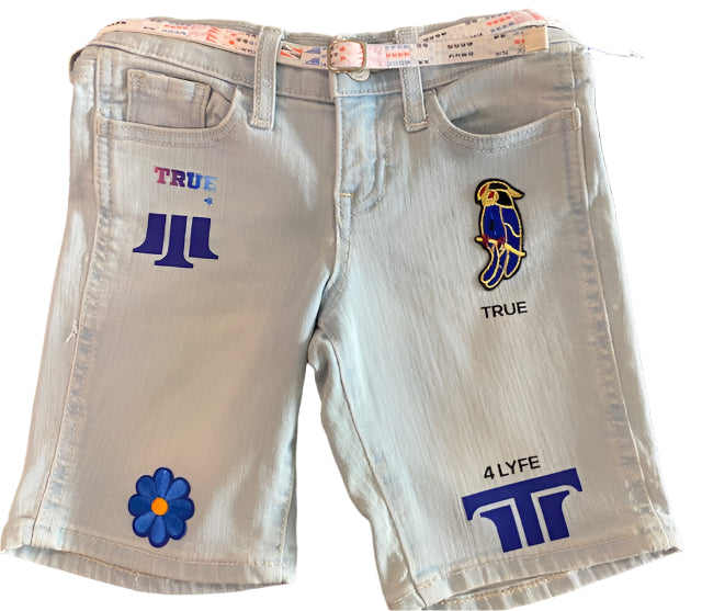TH4L Kids Light Wash Jean Shorts – Size 6 | Stretch Denim with Blue Logo Accents