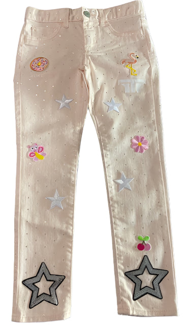 TH4L Kids Peach Playground Jeans – Flamingo & Stars (Size 8)