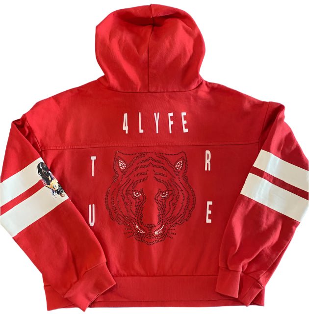 TH4L Kids Custom Upcycled Red Crop Hoodie – Size 14 | Stylish & Sustainable