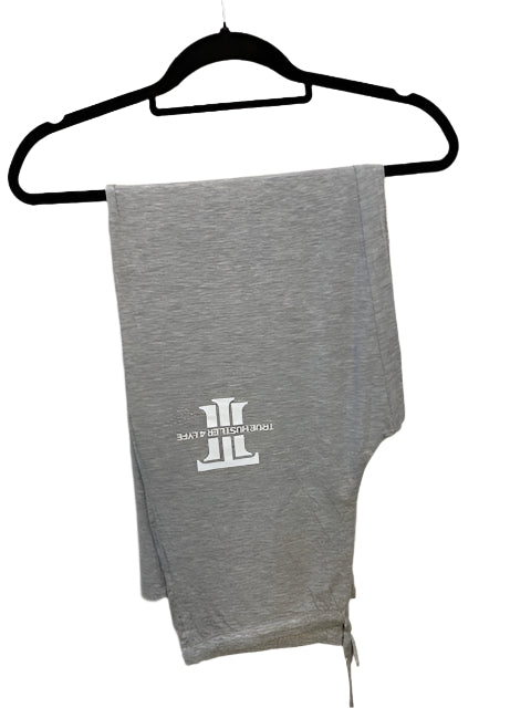 True Hustler 4 Lyfe Luxury 2-Piece Pajama Set – Soft Grey with Pink Piping