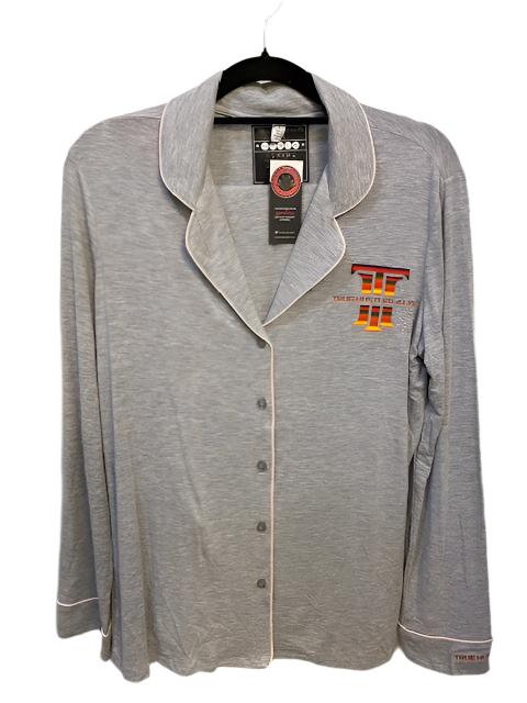 True Hustler 4 Lyfe Luxury 2-Piece Pajama Set – Soft Grey with Pink Piping & Rainbow Logo