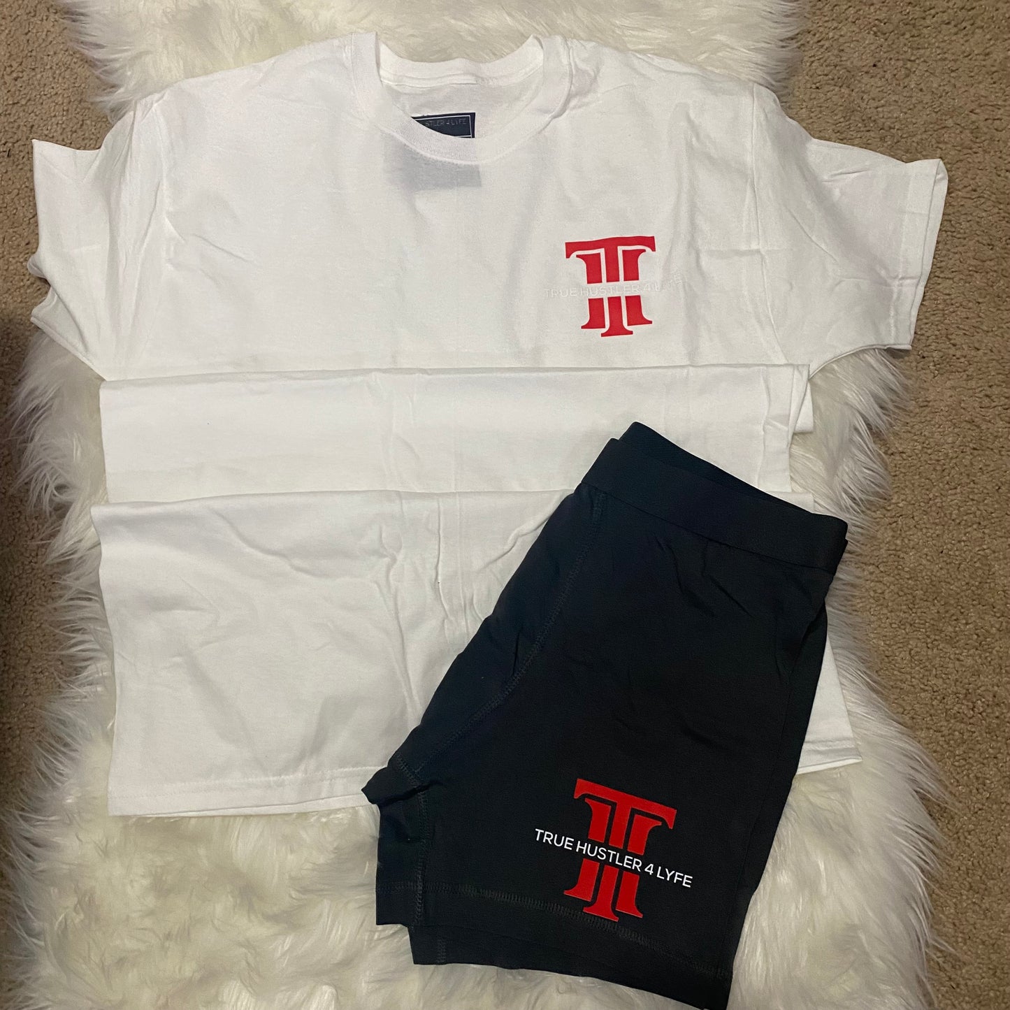 Luxury 2-Piece Men's Boxer Brief Set - Black Boxer Briefs with White T-Shirt and Red Hustler Logo