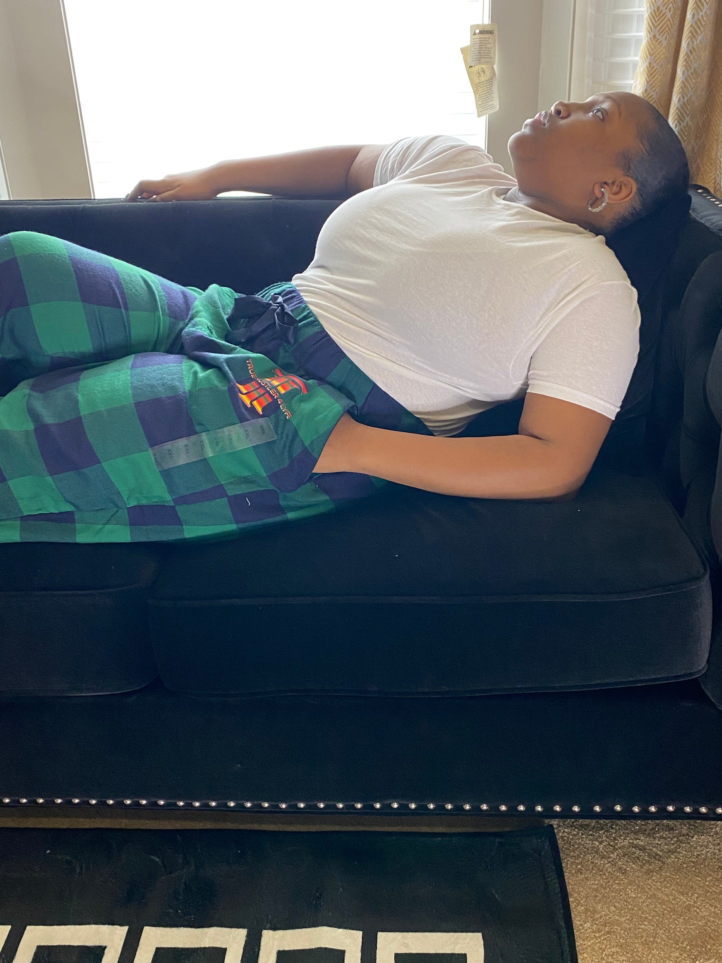 Women's XXL Blue and Green Checkered Luxury Pajama Pants with Rainbow Logo | Premium Quality