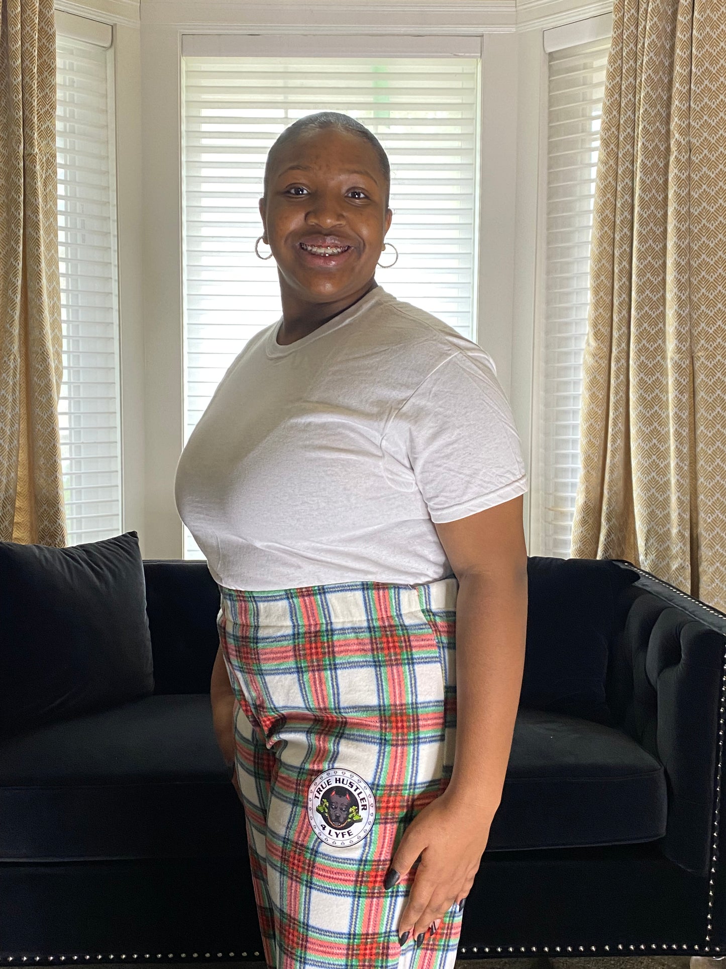 Women's Red, Green, and White Checkered Luxury Pajama Pants with Logo - Multiple Sizes | Premium Quality