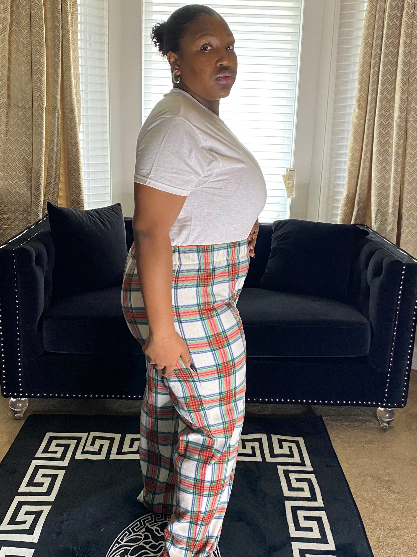 Women's Red, Green, and White Checkered Luxury Pajama Pants with Logo - Multiple Sizes | Premium Quality