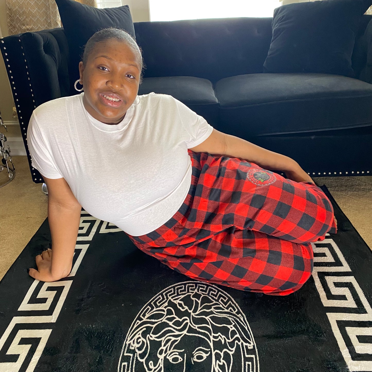 Women's Red and Black Checkered Flannel Pajama Pants with Logo Multiple Sizes | Premium Quality