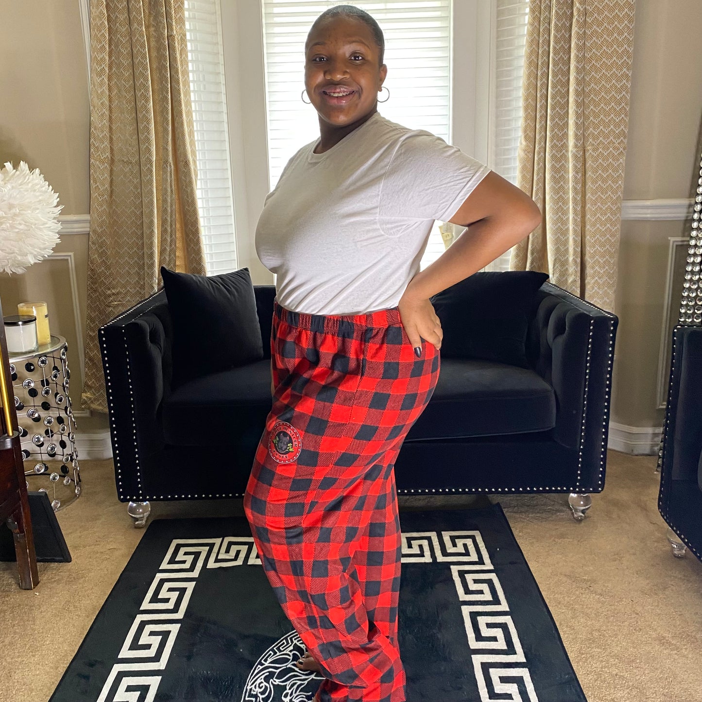 Women's Red and Black Checkered Flannel Pajama Pants with Logo Multiple Sizes | Premium Quality
