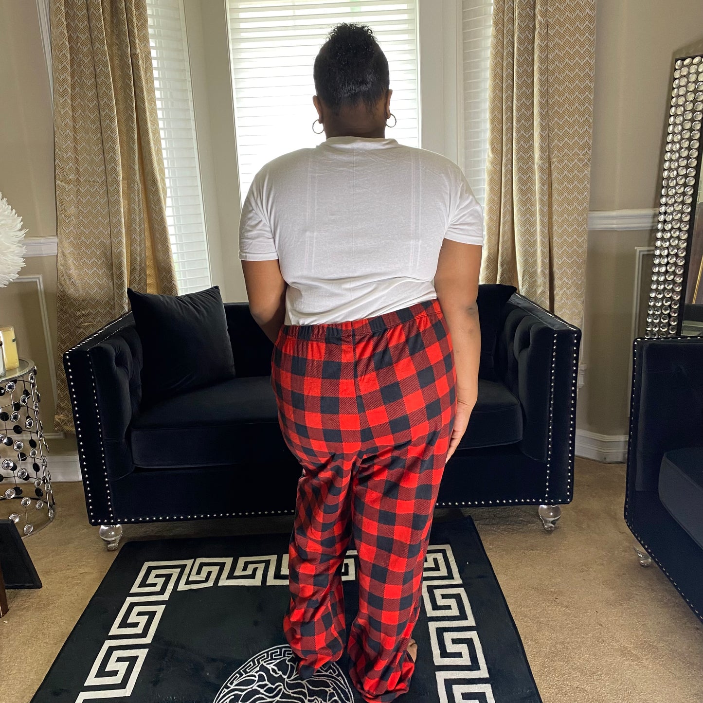 Women's Red and Black Checkered Flannel Pajama Pants with Logo Multiple Sizes | Premium Quality