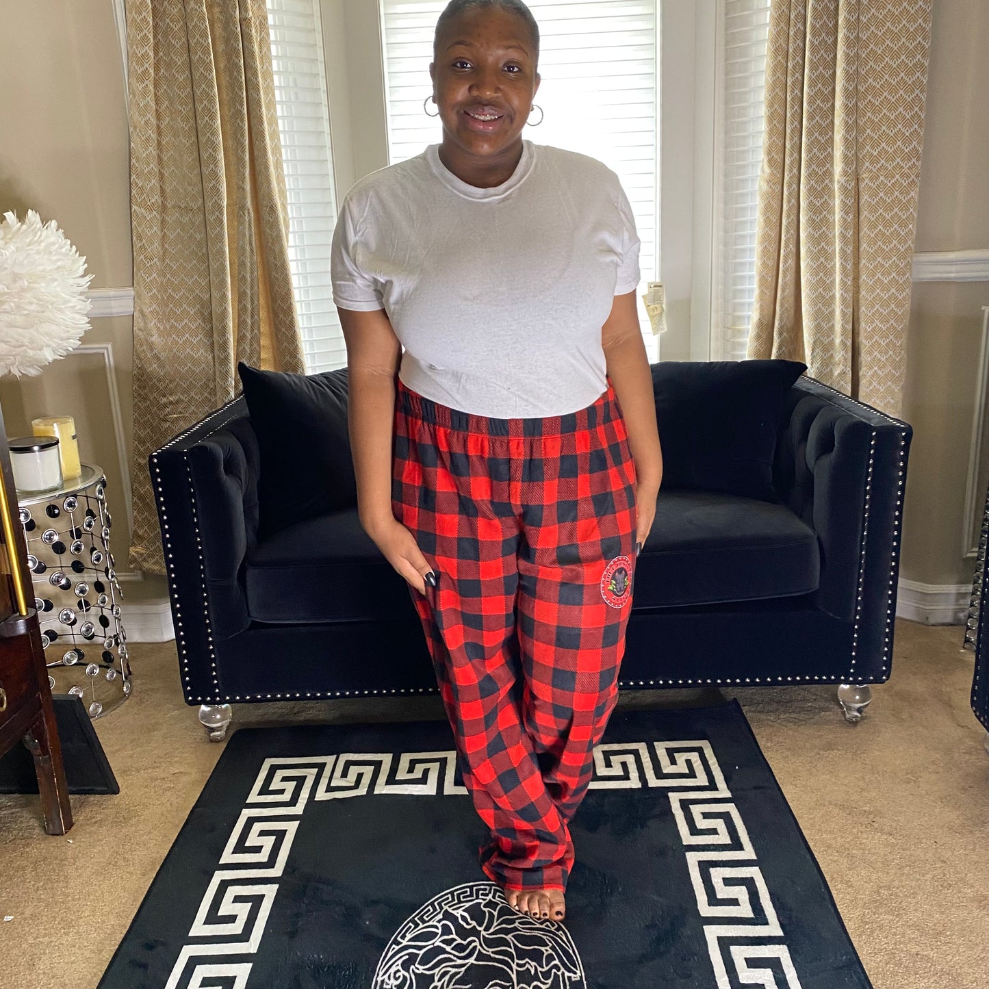 Women's Red and Black Checkered Flannel Pajama Pants with Logo Multiple Sizes | Premium Quality