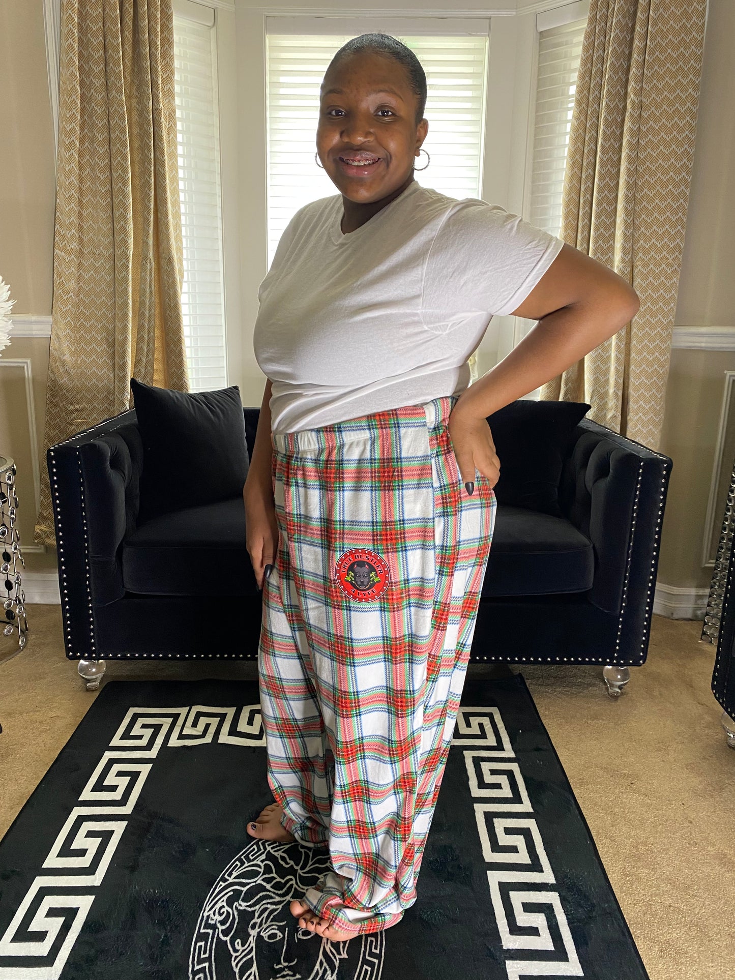 Women's Red, Green, and White Checkered Luxury Pajama Pants with Logo - Multiple Sizes | Premium Quality