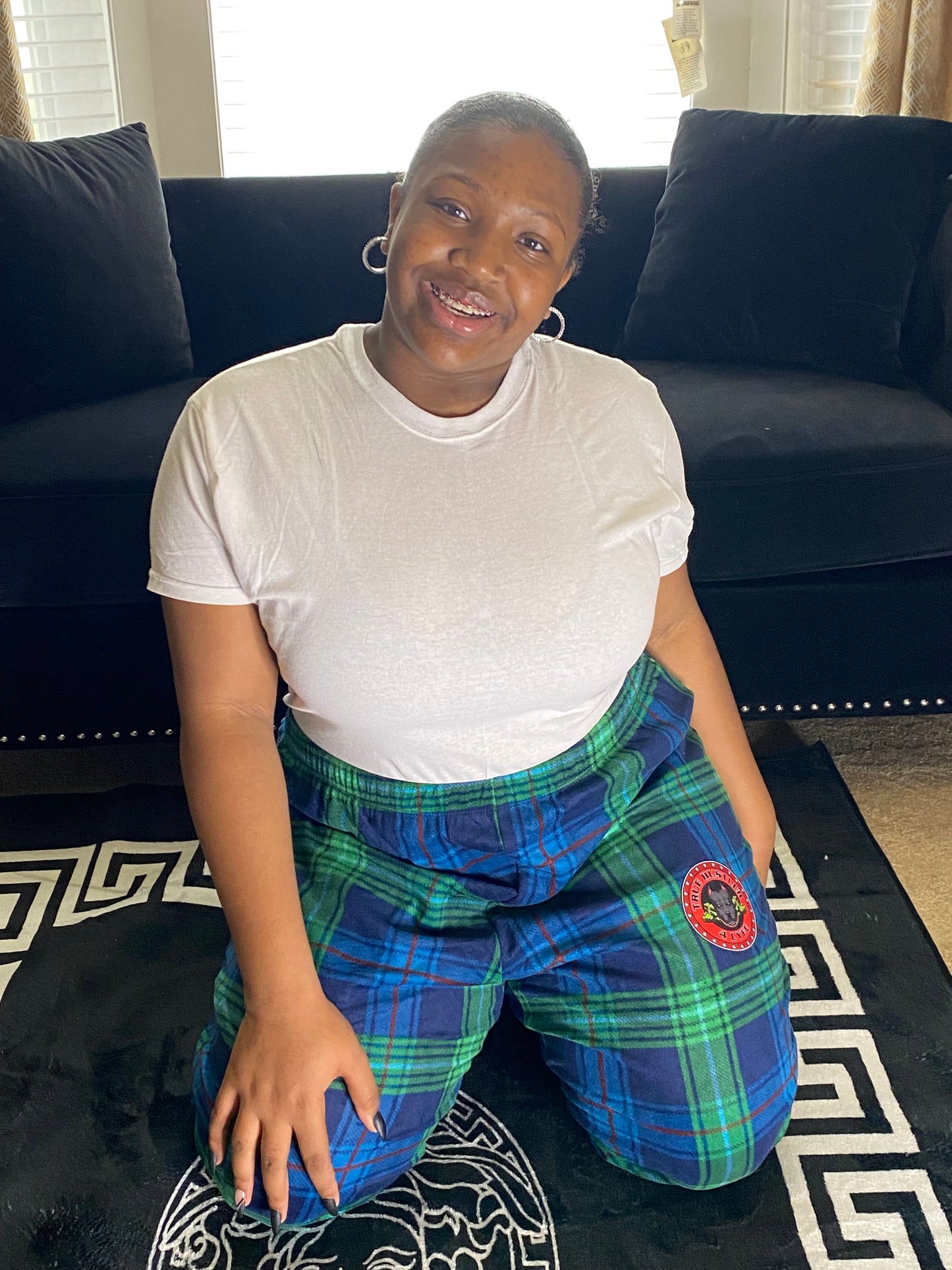 Women's Blue, Green, and Red Checkered Flannel Pajama Pants with Logo | Premium Quality
