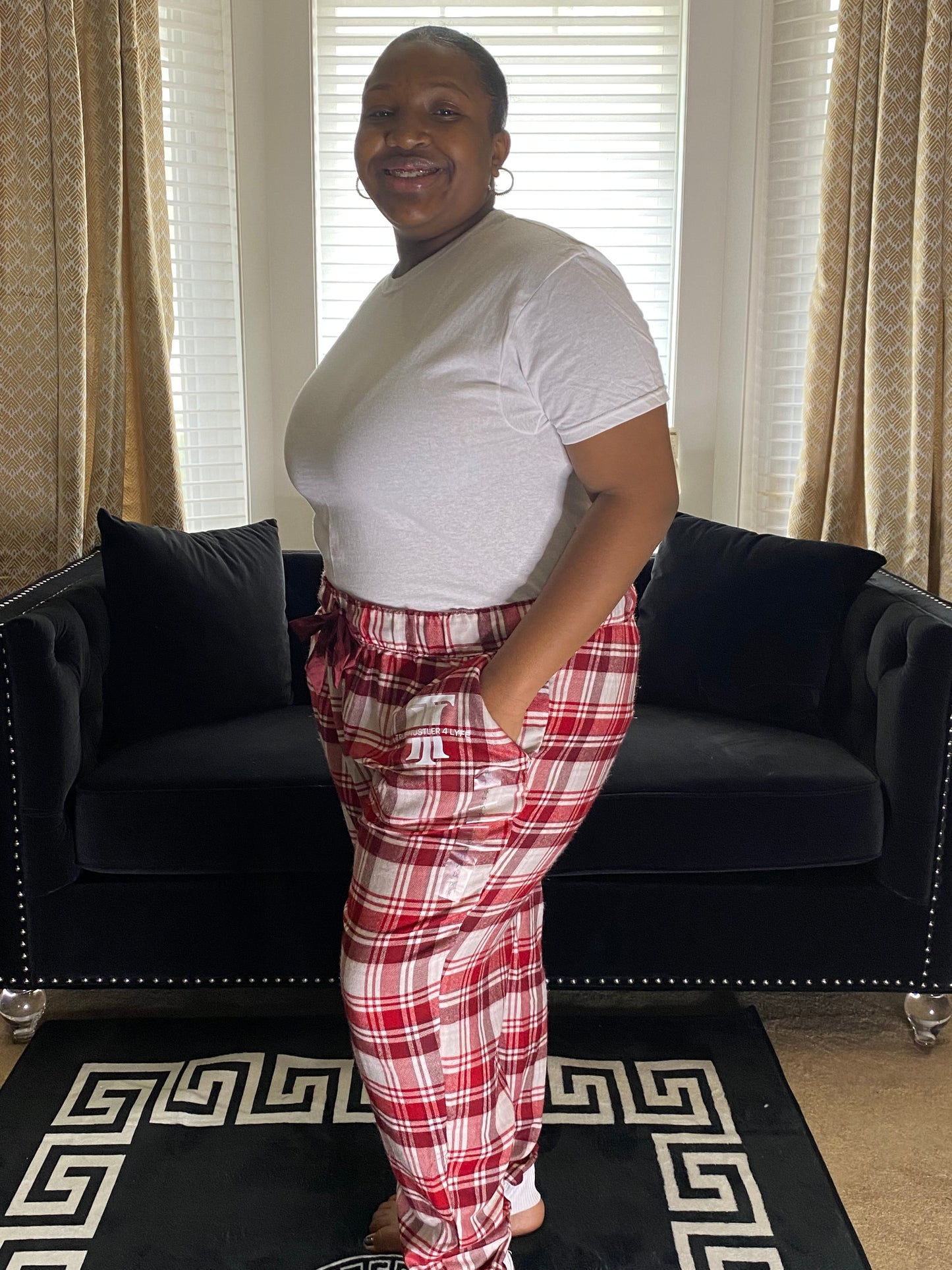 Women's 1X Wine Red and White Checkered Luxury Pajama Pants with TH4L Logo | Premium Quality