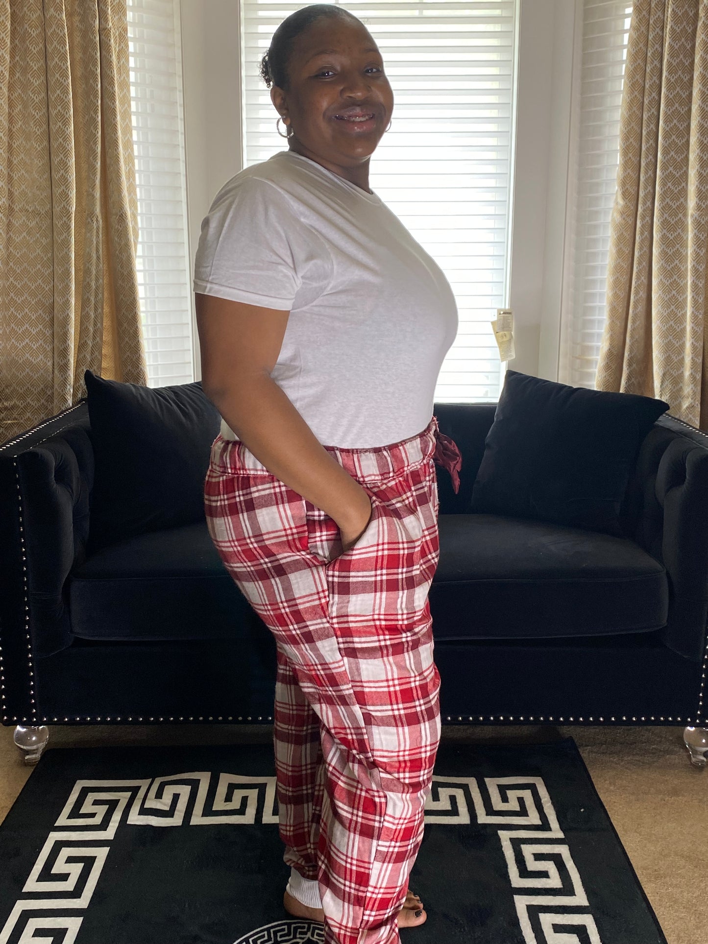 Women's 1X Wine Red and White Checkered Luxury Pajama Pants with TH4L Logo | Premium Quality