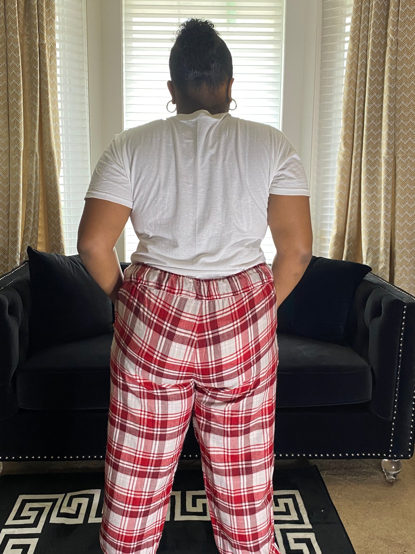 Women's 1X Wine Red and White Checkered Luxury Pajama Pants with TH4L Logo | Premium Quality