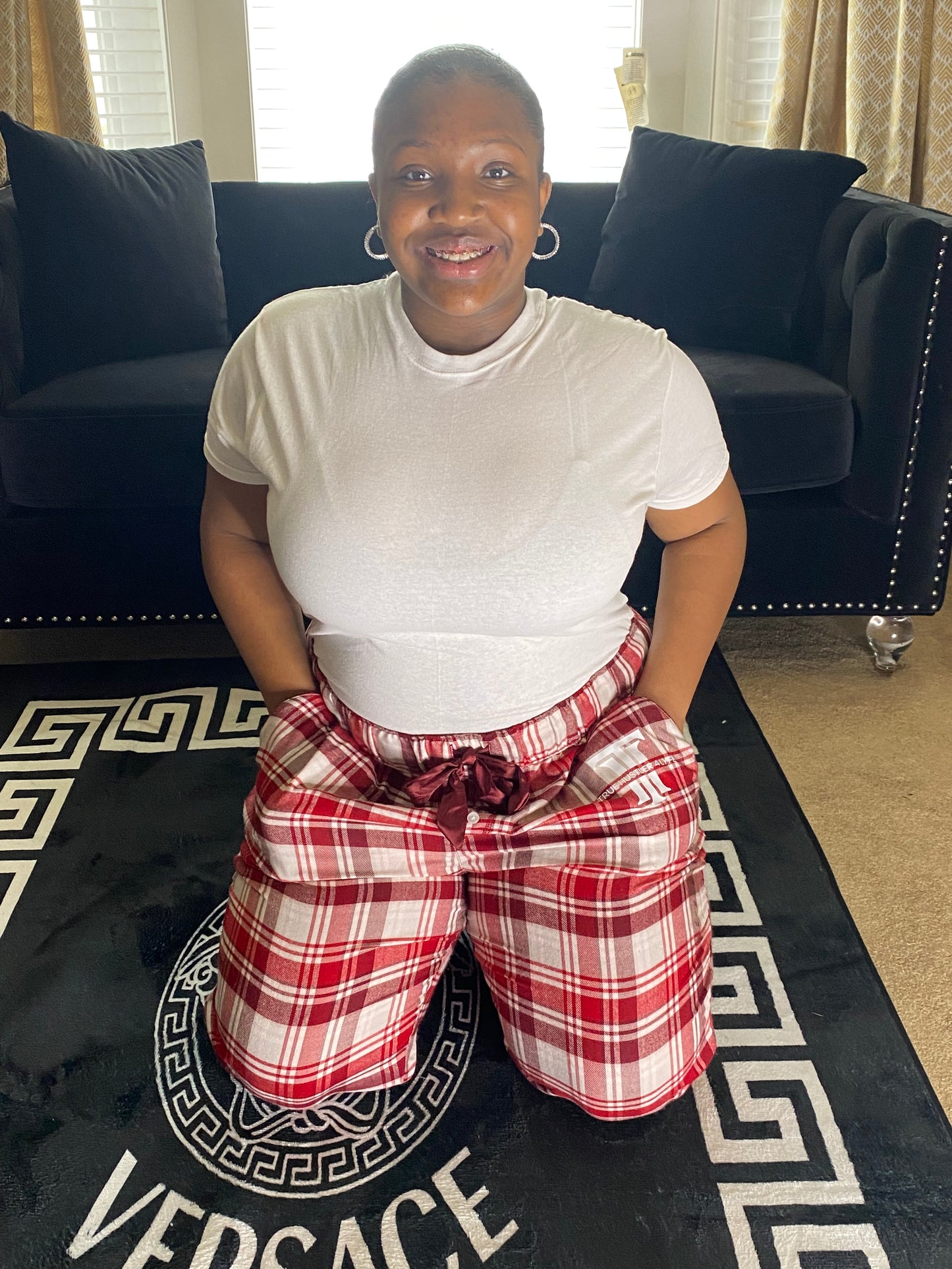 Women's 1X Wine Red and White Checkered Luxury Pajama Pants with TH4L Logo | Premium Quality