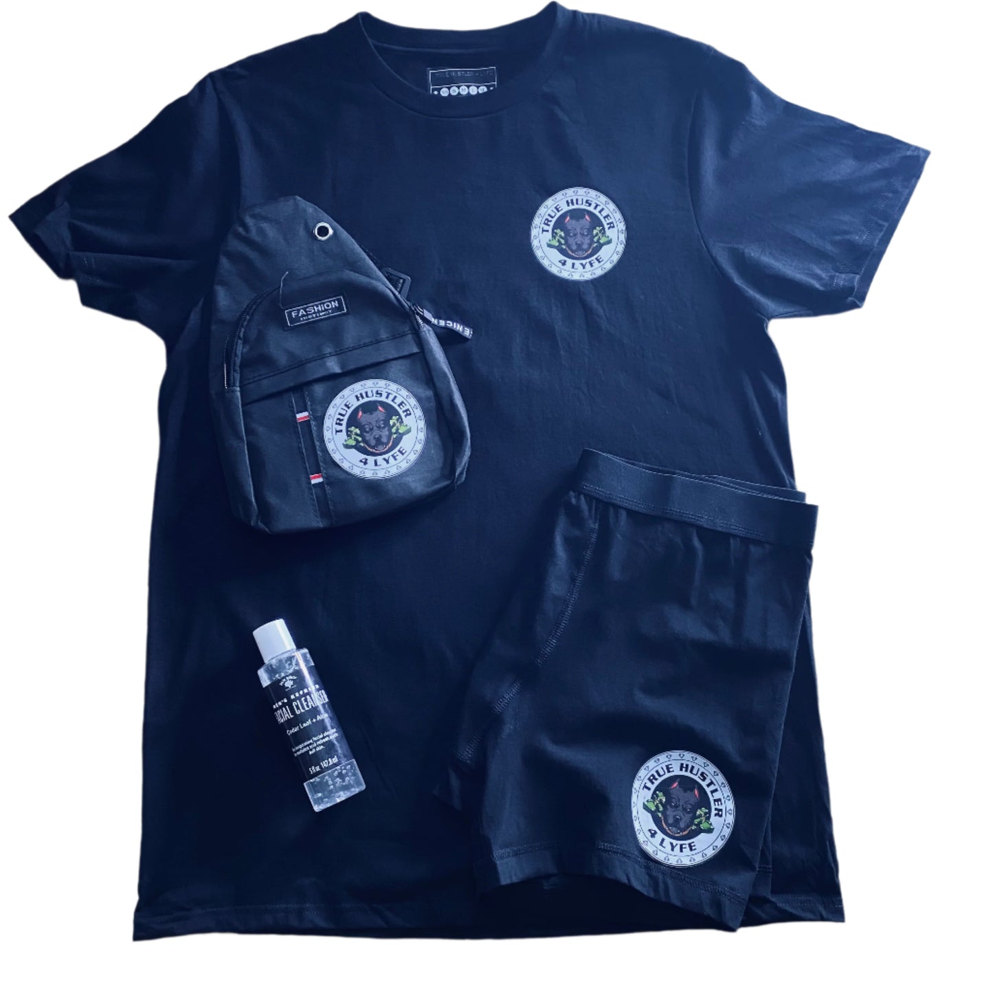 "Elevate Your Style: Men's Black Boxer Briefs and Black Crew Neck T-Shirt Set with White Logo"