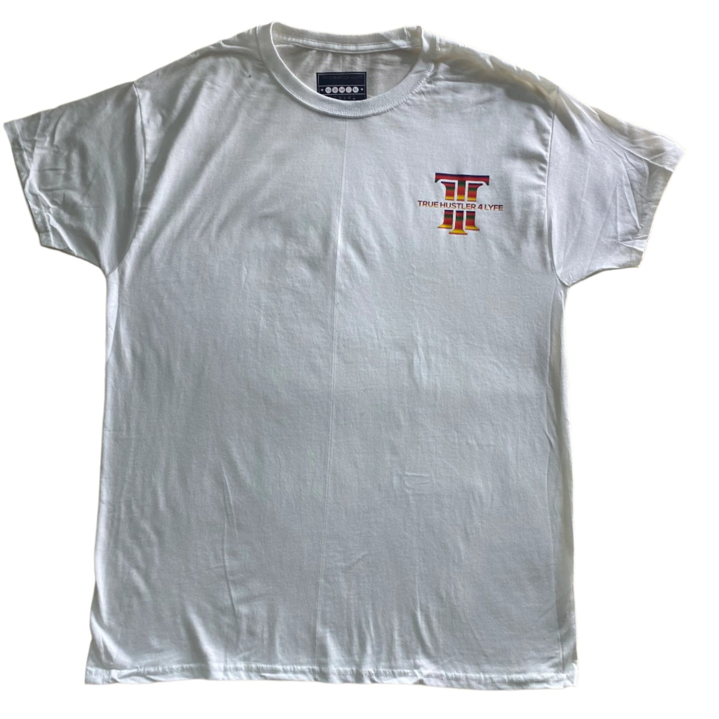 "Elevate Your Style: Men's Dark Blue Boxer Briefs and White Crewneck T-Shirt Set with Rainbow Logo"