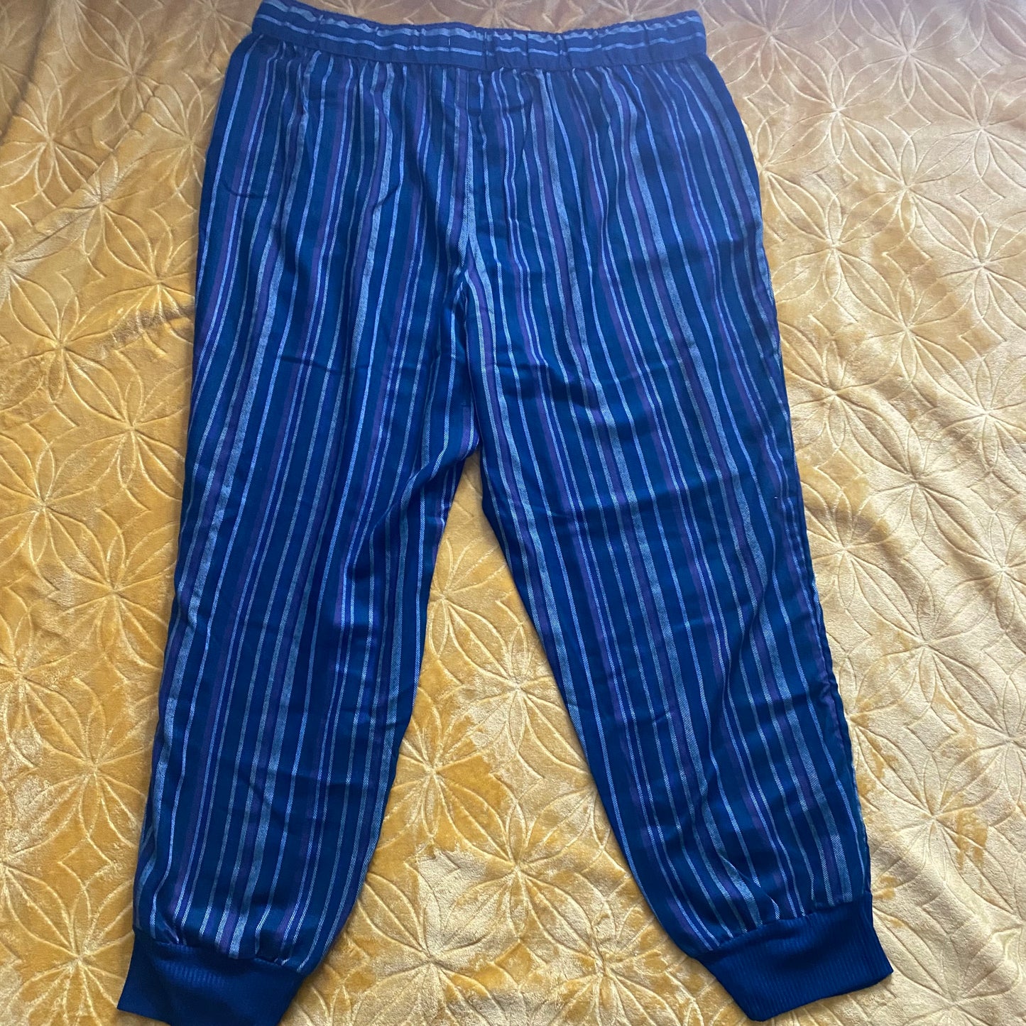 Women's XXL Teal Blue, White, and Purple Pin Stripe Luxury Pajama Pants with TH4L Logo | Premium Quality