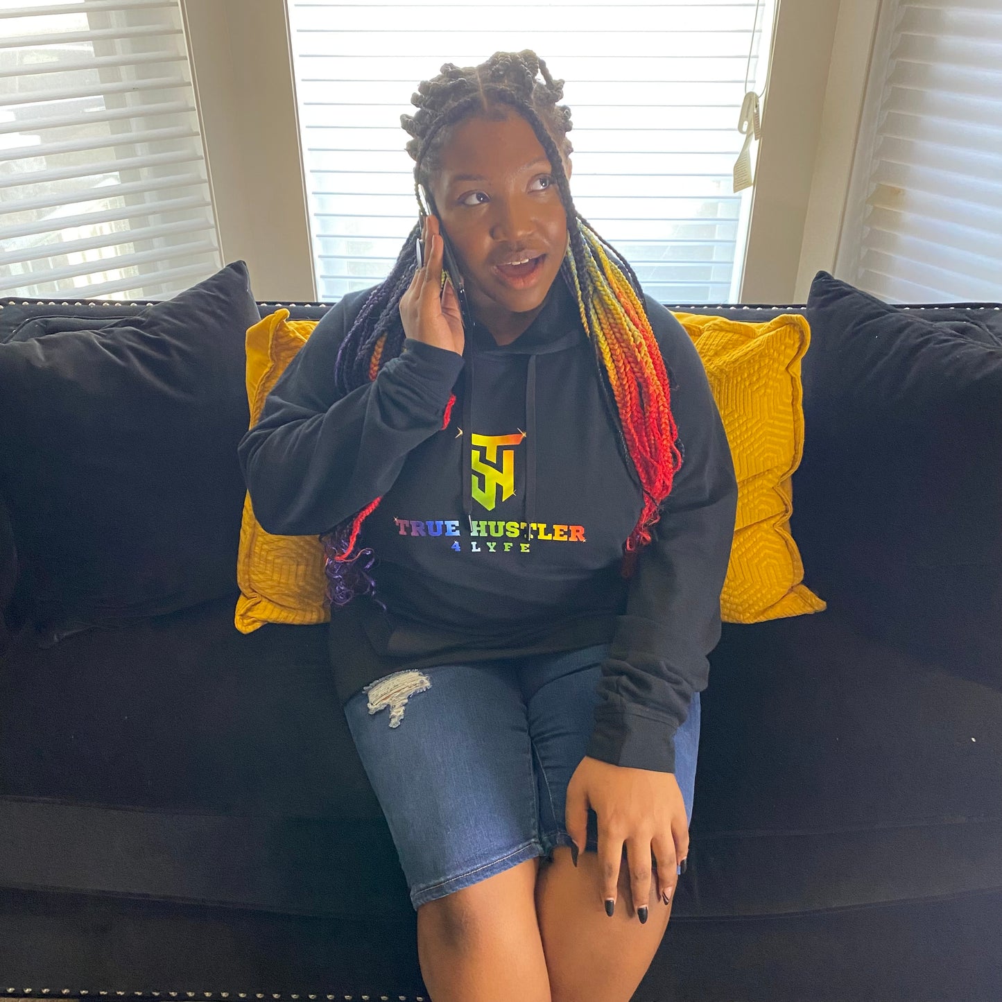 True Hustler 4 Lyfe Black Lightweight Hoodie with Pride Logo