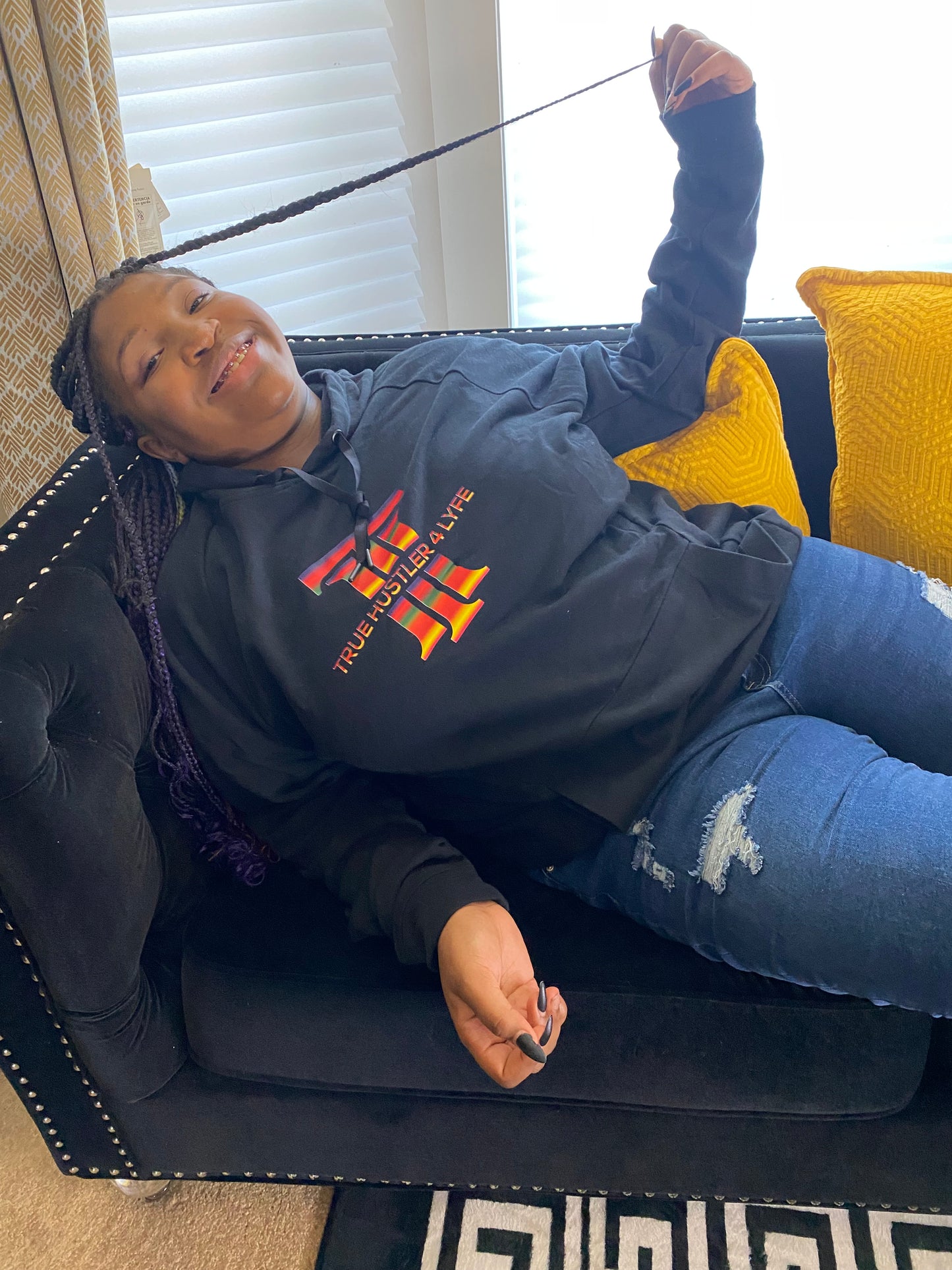 True Hustler 4 Lyfe Black Lightweight Hoodie with Pride Logo