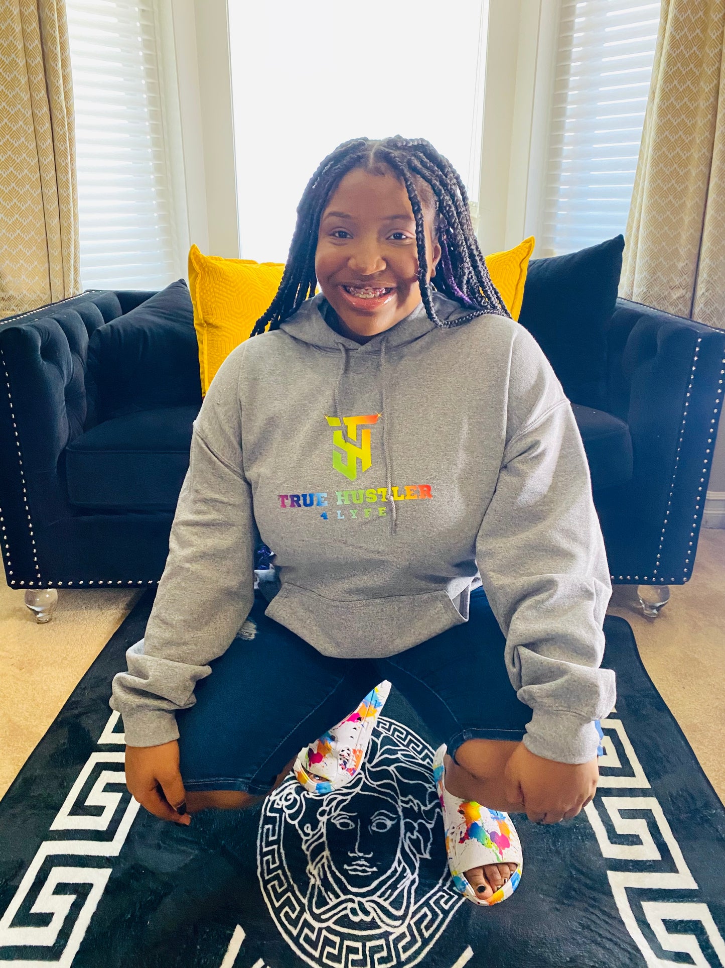Grey True Hustler 4 Lyfe Hoodie with Pride Logo