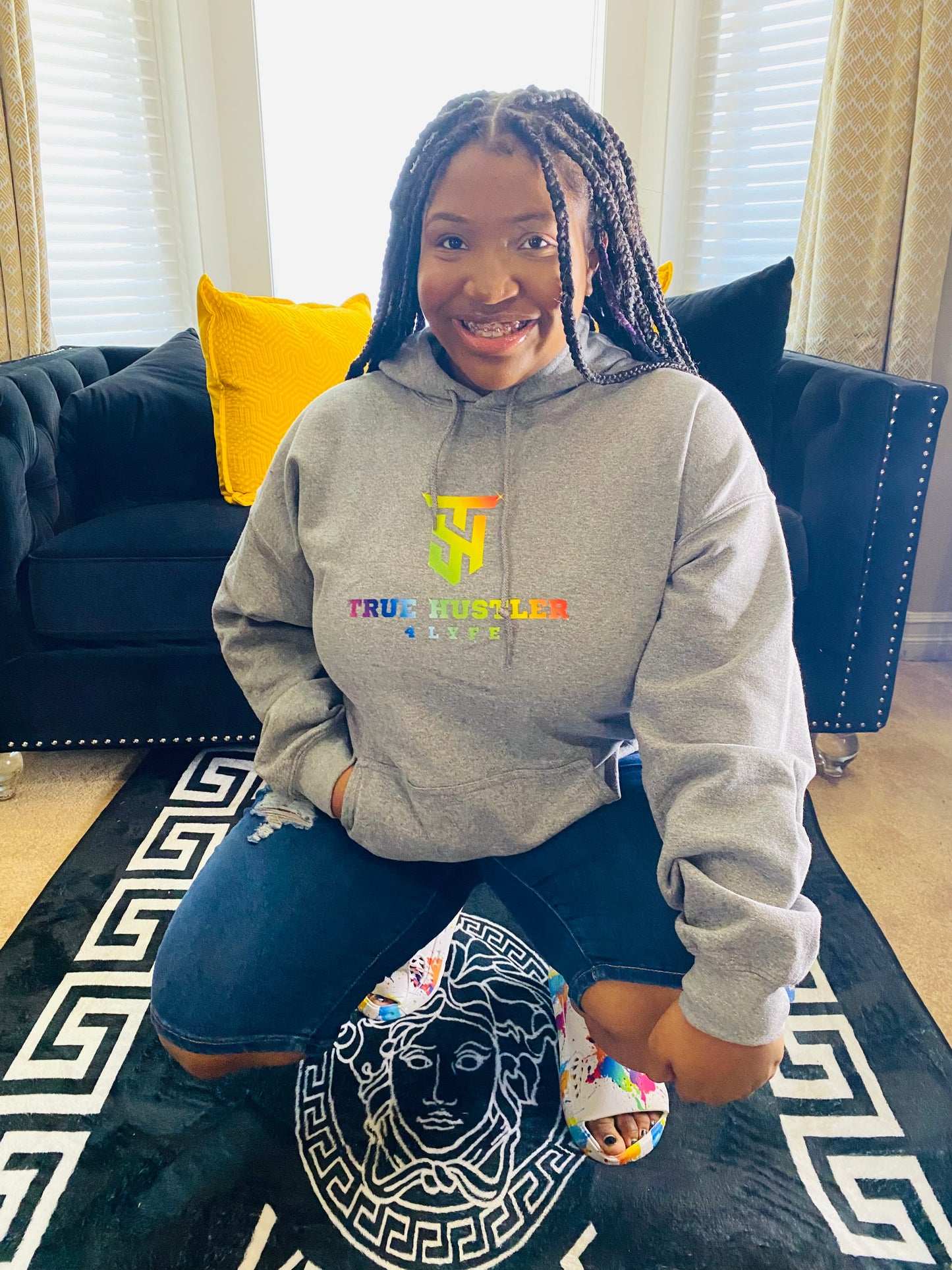 Grey True Hustler 4 Lyfe Hoodie with Pride Logo
