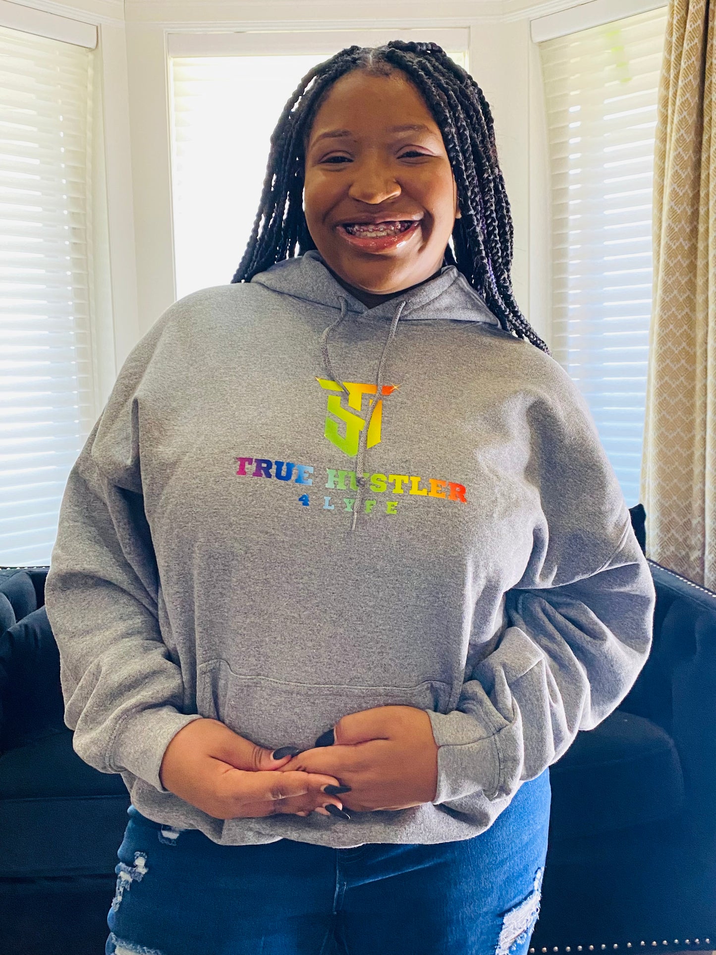 Grey True Hustler 4 Lyfe Hoodie with Pride Logo