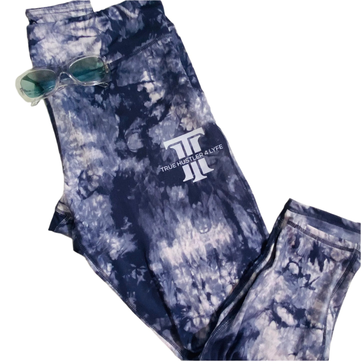 Midnight Swirl: Women's Navy Blue Marble Print Leggings for Effortless Chic