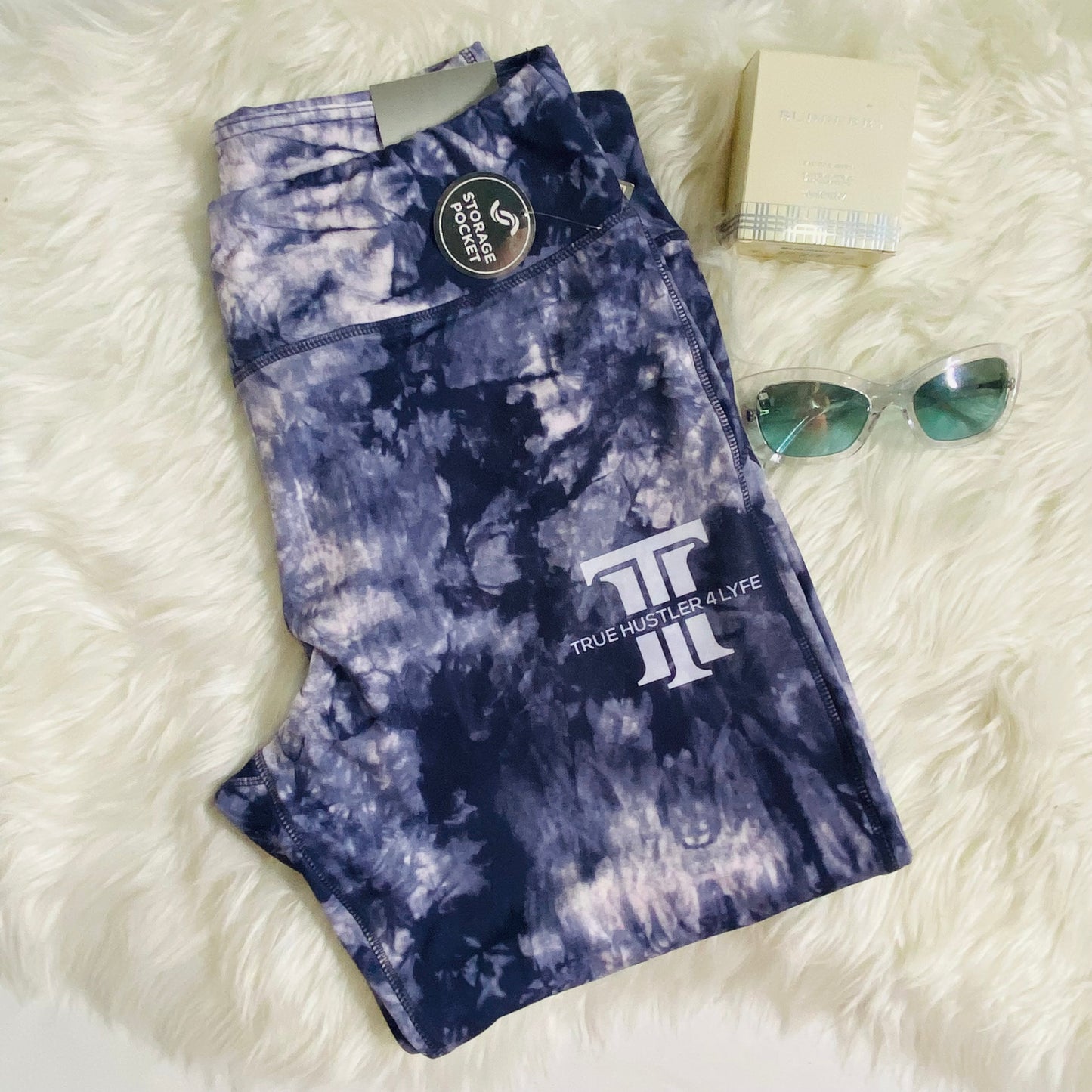 Midnight Swirl: Women's Navy Blue Marble Print Leggings for Effortless Chic