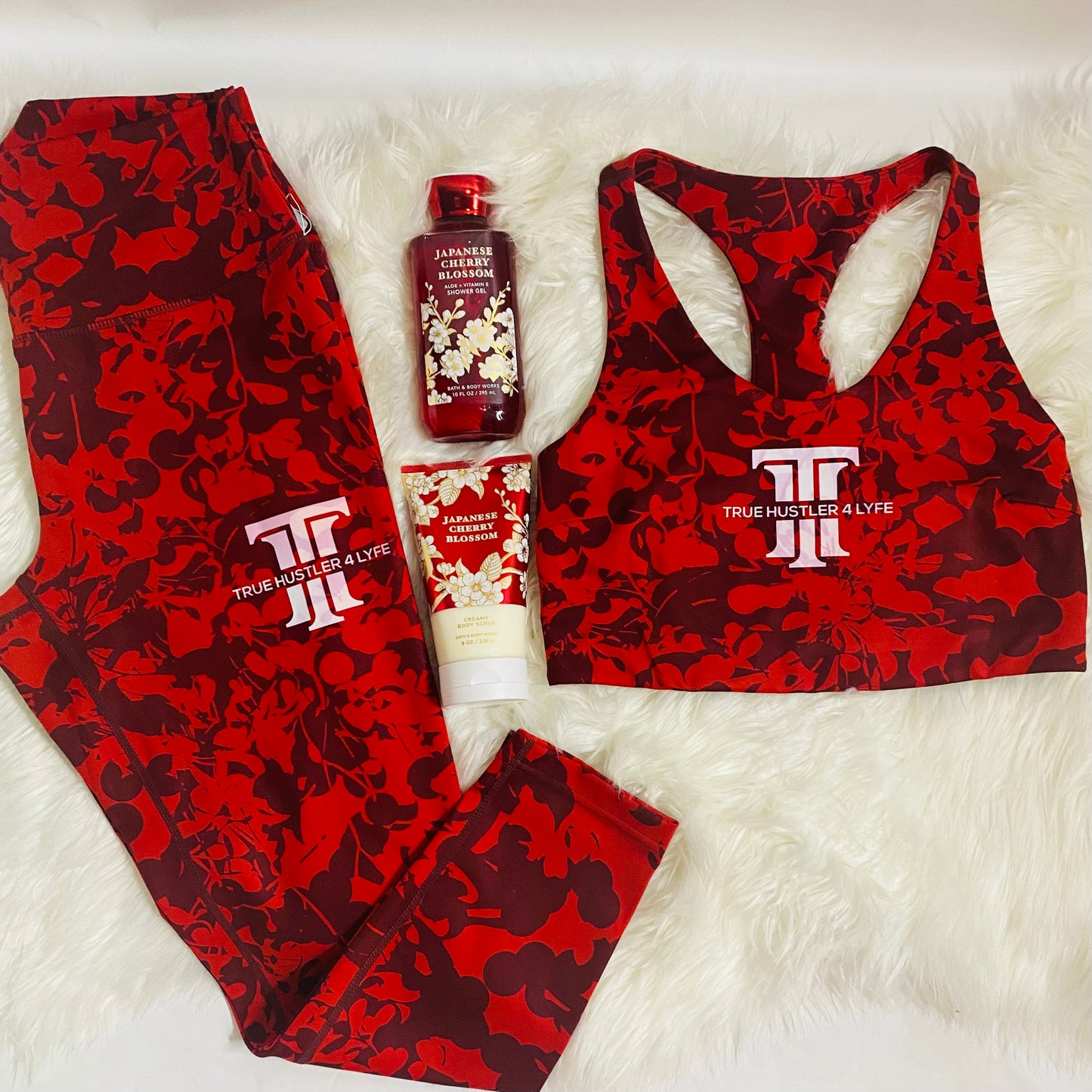 True Hustler 4 Lyfe Activewear Bralette -Yoga-Ready, Moisture-Wicking, Red Print