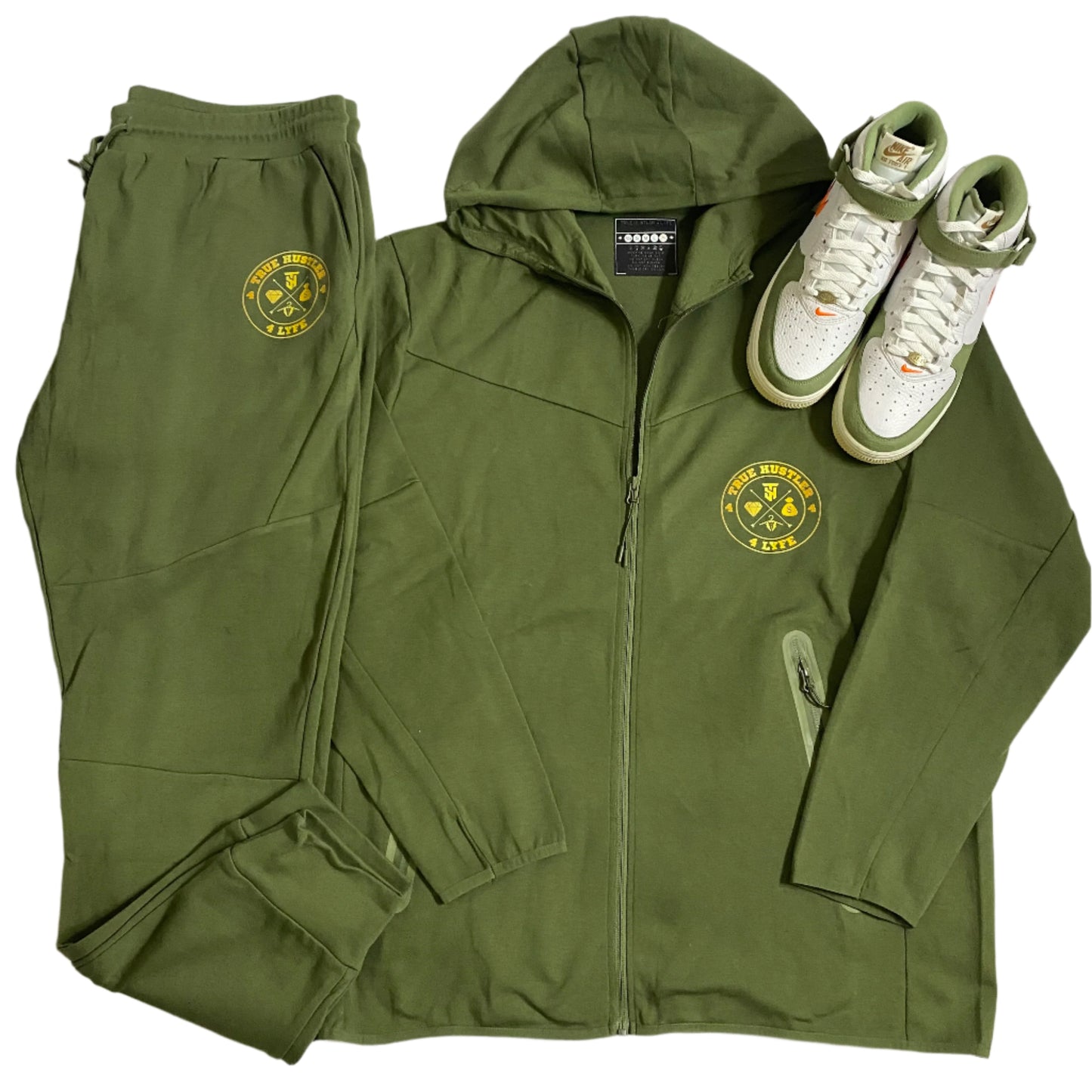 The "Original" True Hustler 4 Lyfe Olive Green Tech 2-Piece Jogging Suit (Unisex)