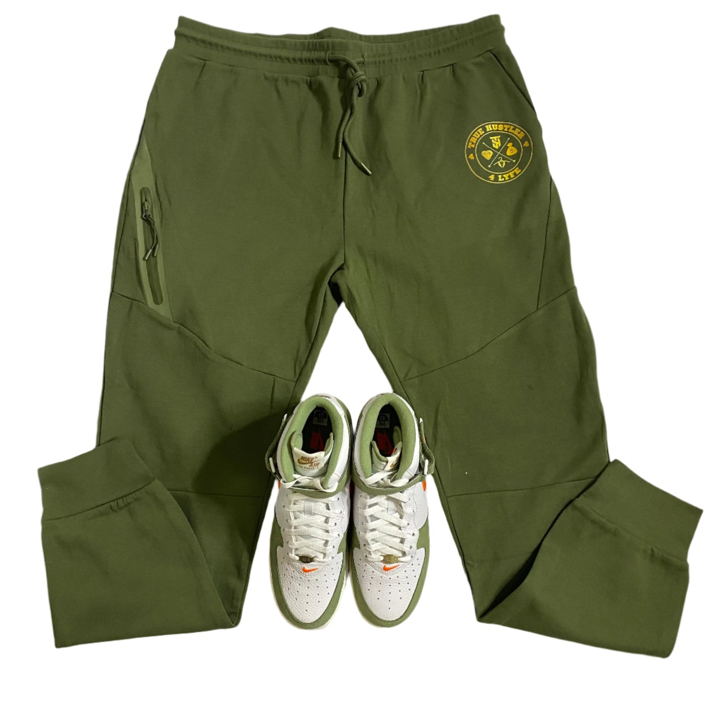The "Original" True Hustler 4 Lyfe Olive Green Tech 2-Piece Jogging Suit (Unisex)