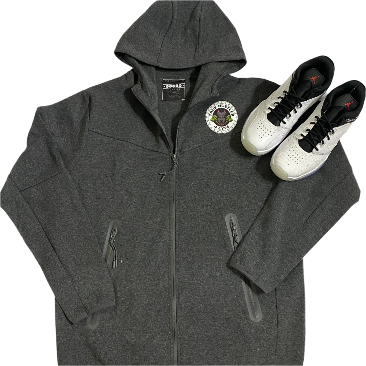 The True Hustler 4 Lyfe " Grind" Dark Grey 2- Piece Tech Jogging Suit ( Unisex)