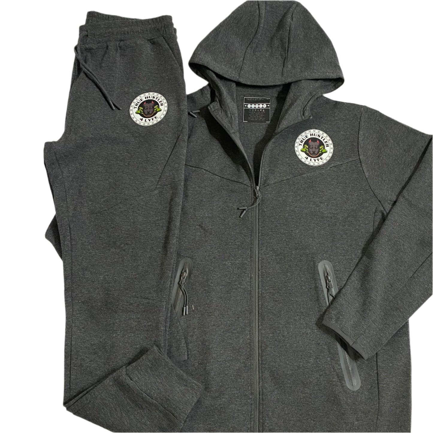 The True Hustler 4 Lyfe " Grind" Dark Grey 2- Piece Tech Jogging Suit ( Unisex)
