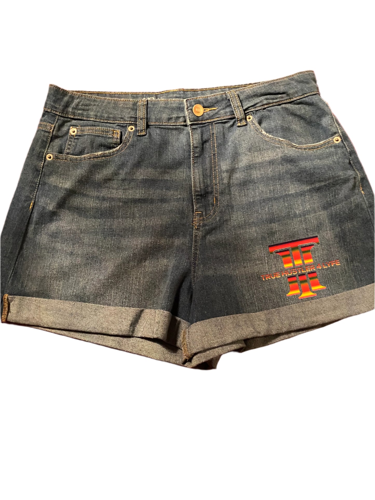 Rainbow Radiance - Women's Blue Jean Shorts with Rainbow Logo