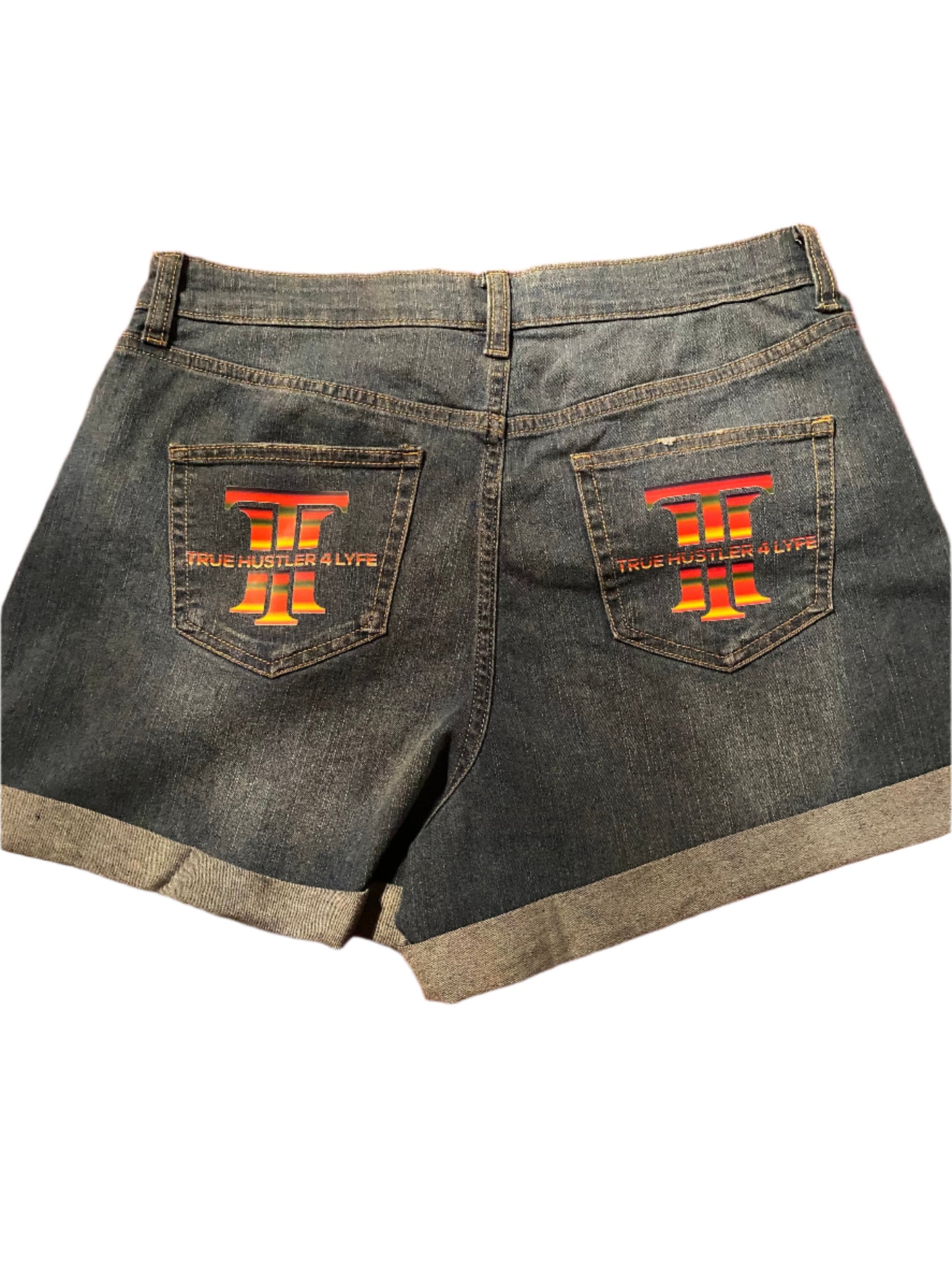 Rainbow Radiance - Women's Blue Jean Shorts with Rainbow Logo