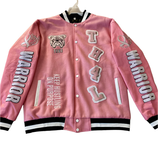 PRE-ORDER ONLY :TH4L "Warrior" Pink Varsity Jacket – A Tribute to Fighters & Survivors