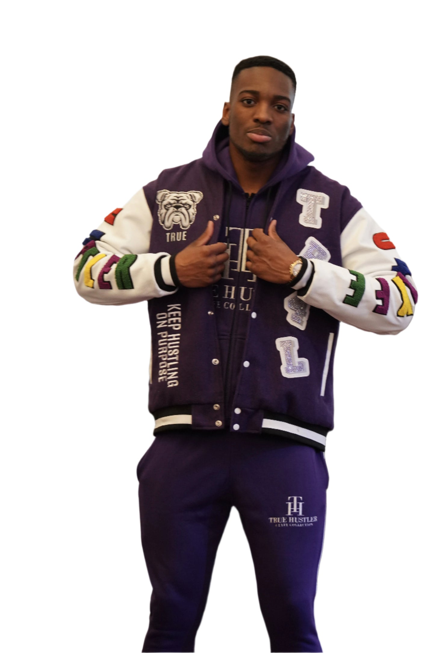 PRE-ORDER ONLY :TH4L "True Hustler 4 Lyfe" Varsity Jacket – Elite Edition (Purple)
