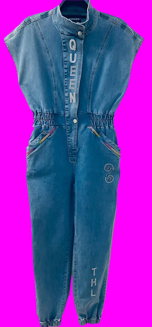 Queen Status Rhinestone Jean Romper ( Limited Edition)