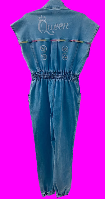 Queen Status Rhinestone Jean Romper ( Limited Edition)