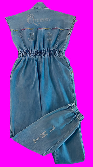 Queen Status Rhinestone Jean Romper ( Limited Edition)