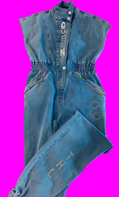 Queen Status Rhinestone Jean Romper ( Limited Edition)