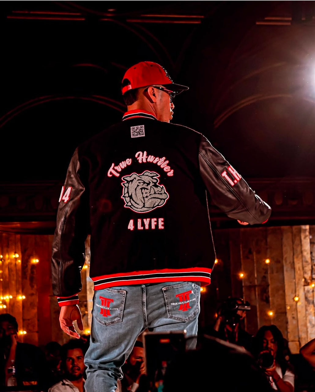 PRE-ORDER: TH4L Champion Varsity Jacket (Black & Red)